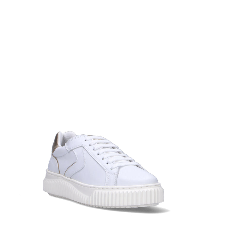 VOILE BLANCHE Sneaker donna bianca/platino in pelle