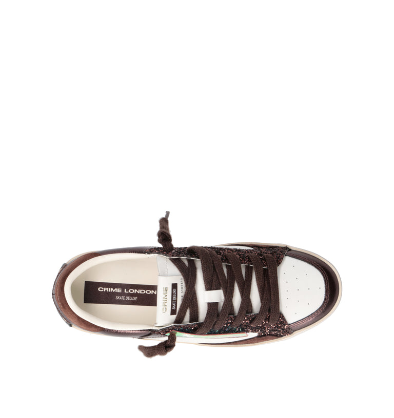 CRIME Sneaker donna marrone/bianca in pelle