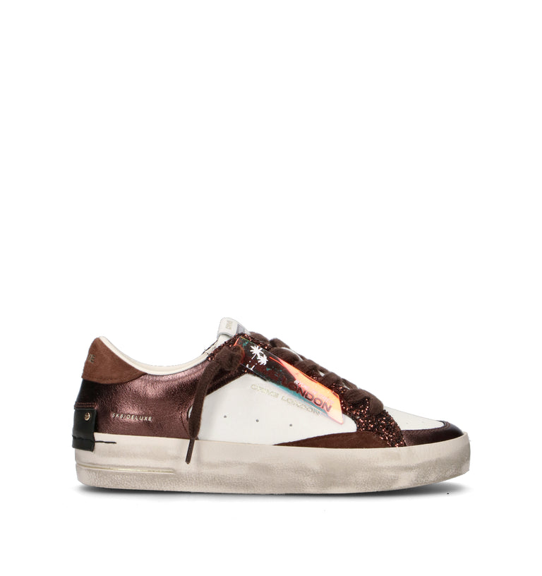 CRIME Sneaker donna marrone/bianca in pelle