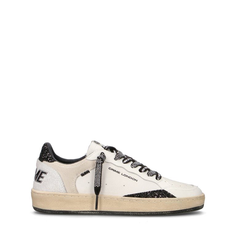 CRIME Sneaker donna bianca/nera in pelle