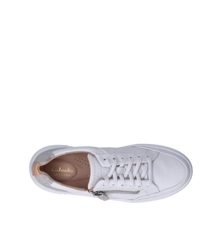 CLARKS CORE HOLLYHOCK ZIP Sneaker donna bianca in pelle