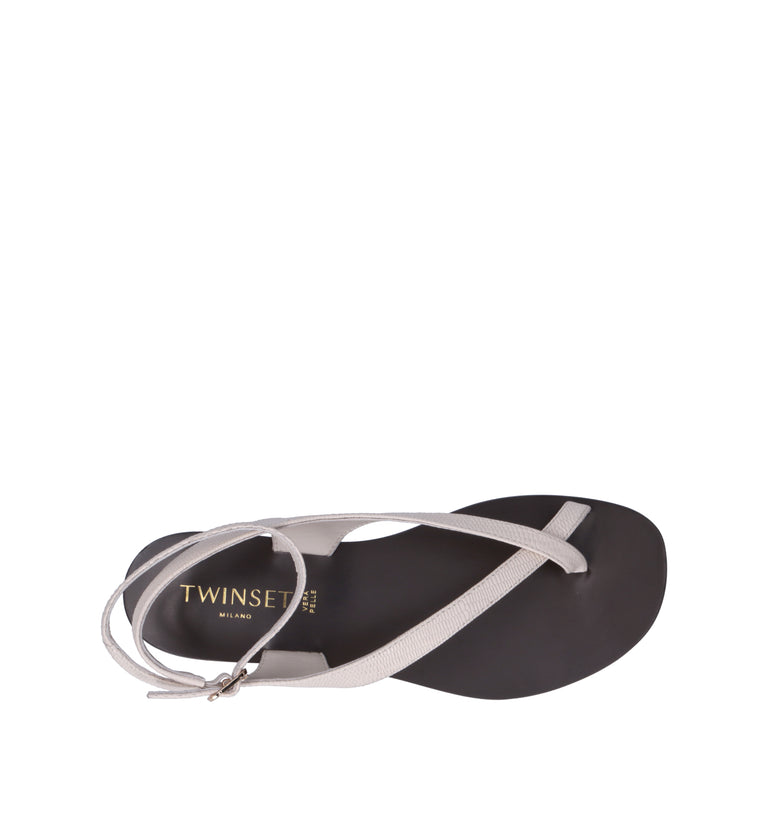 TWIN SET-SIMONA BARBIERI Sandalo donna crema in pelle