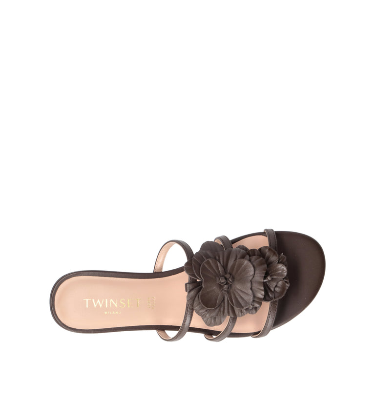 TWIN SET-SIMONA BARBIERI Ciabatta donna marrone in pelle