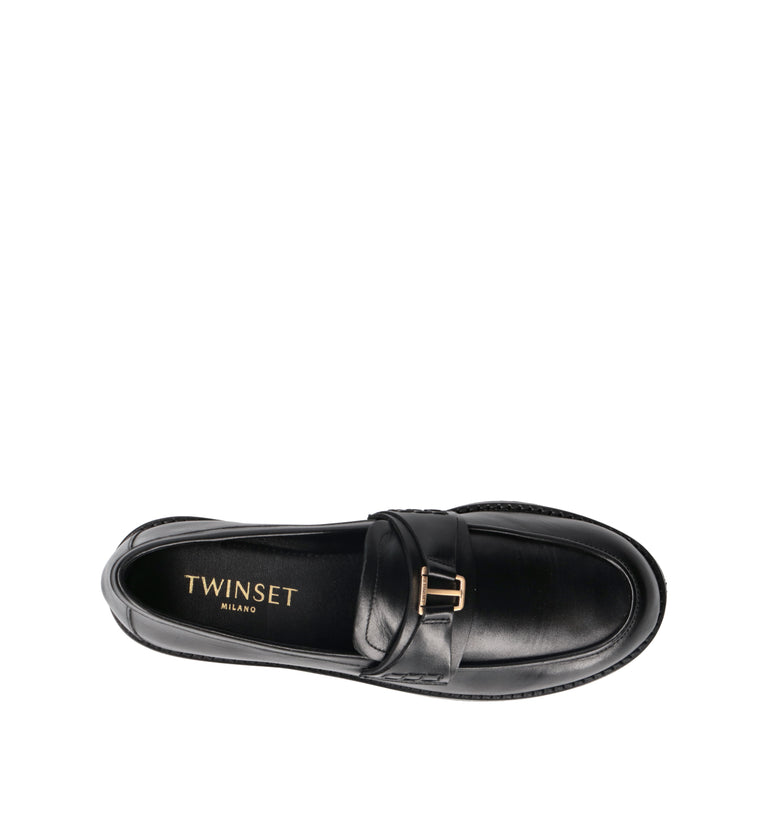 TWIN SET-SIMONA BARBIERI Mocassino donna nero in pelle