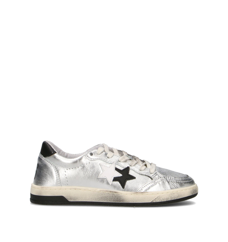 2 STAR Sneaker donna argento in pelle