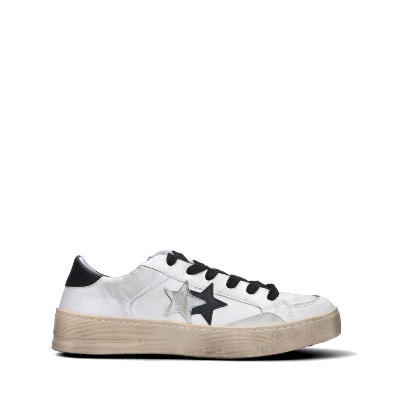 2 STAR Sneaker uomo bianca in pelle