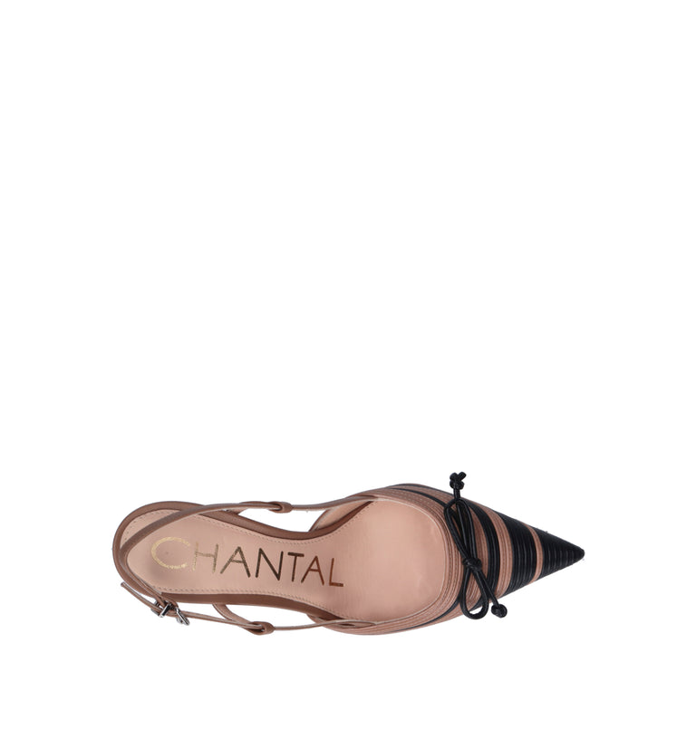 CHANTAL 1962 Slingback donna cuoio/nera in pelle