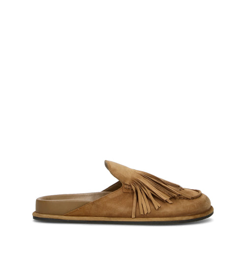 JVAM Sabot donna taupe in suede con frange