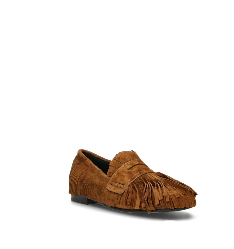 BIBI LOU Mocassino donna marrone in suede con frange