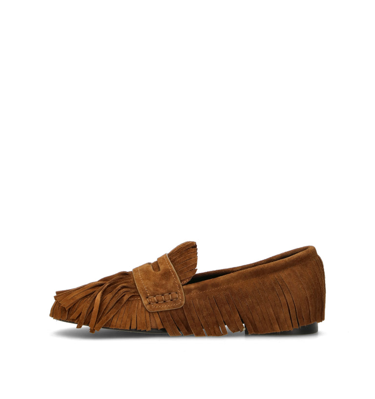 BIBI LOU Mocassino donna marrone in suede con frange