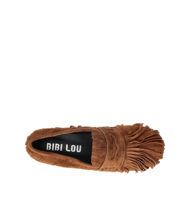 BIBI LOU Mocassino donna marrone in suede con frange