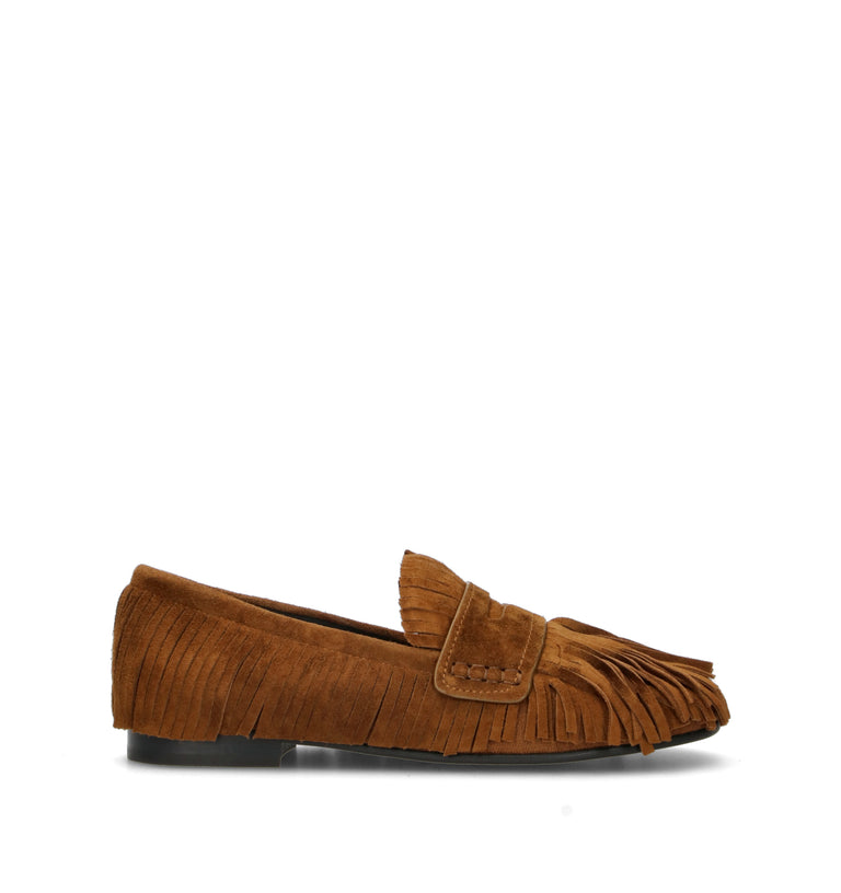 BIBI LOU Mocassino donna marrone in suede con frange