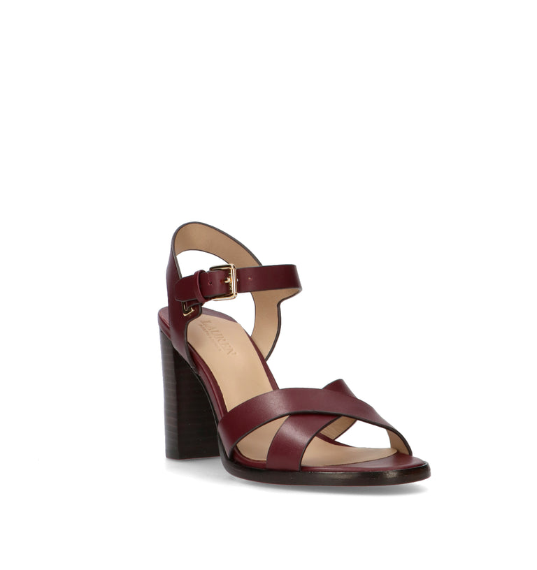RALPH LAUREN Sandalo donna bordeaux in pelle