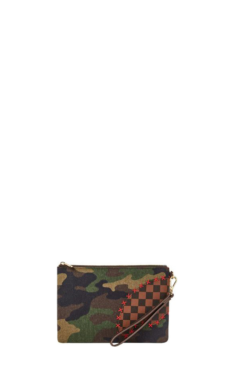 SPRAYGROUND SHARK SHAPE CHECK Bustina camouflage/marrone