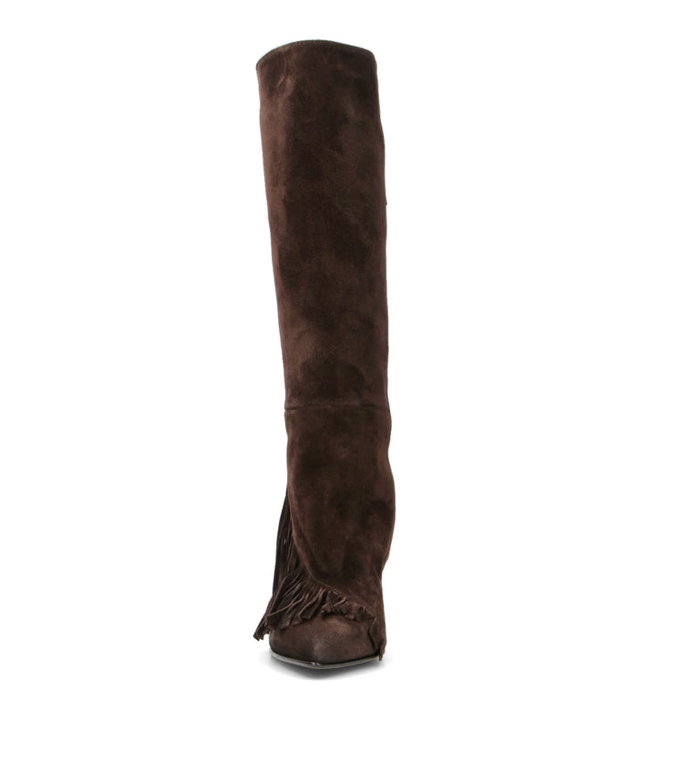 STRATEGIA Stivale donna ebano in suede con frange