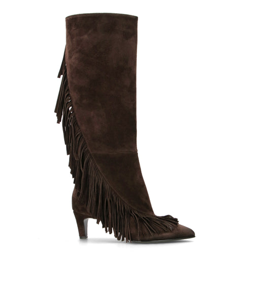 STRATEGIA Stivale donna ebano in suede con frange