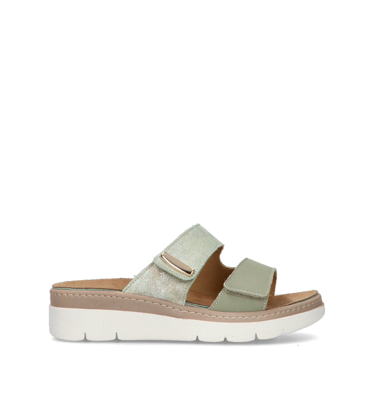 GRUNLAND Ciabatta donna salvia in pelle