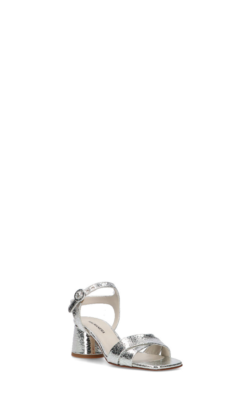 HALMANERA Sandalo donna argento in pelle