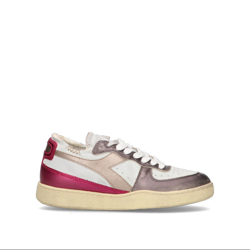 DIADORA HERITAGE - MI BASKET ROW CUT METAL PIGSKIN USED WN Sneaker donna bianca/rosa in pelle