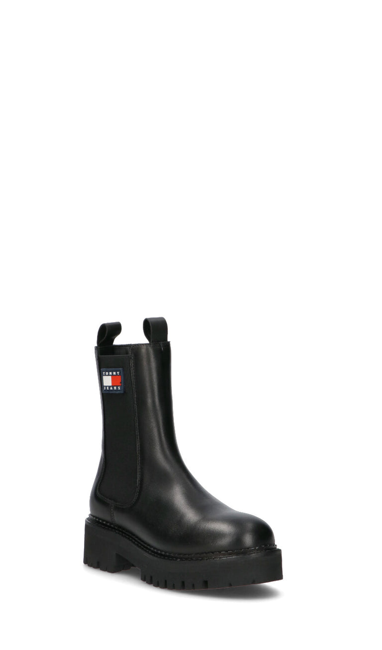 TOMMY HILFIGER JEANS Tronchetto donna nero in pelle