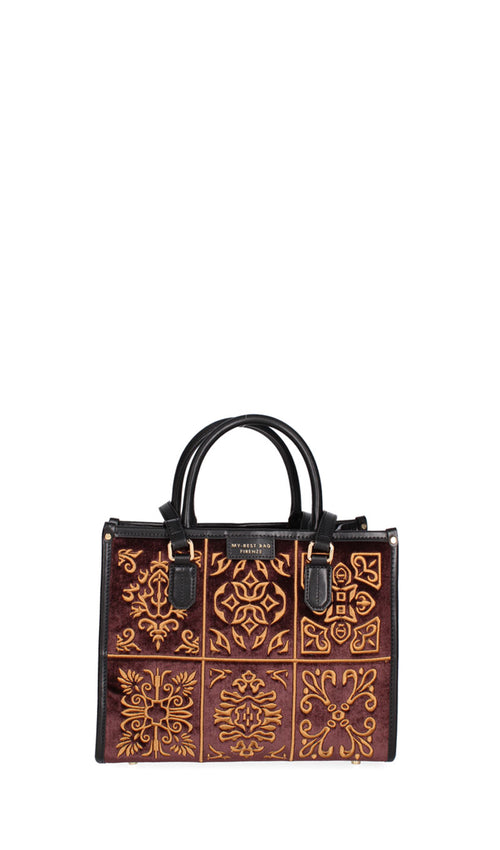 MY BEST BAG FIRENZE Borsa donna 'Tabac Tie' con ricami a rilievo