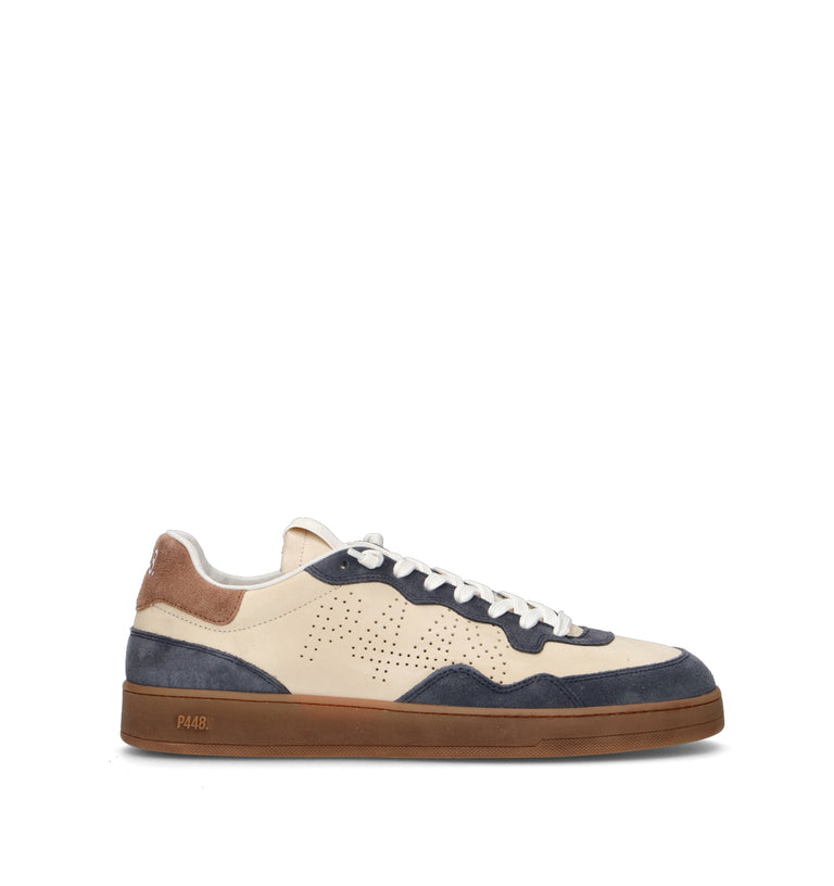 P448 Sneaker uomo panna/blu in nabuk