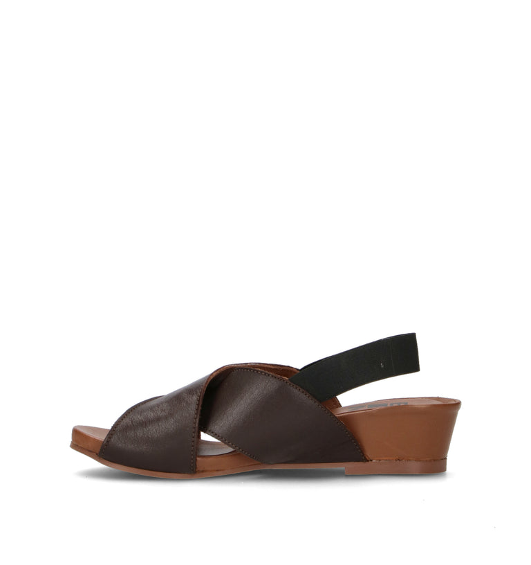 BUENO Sandalo donna teak in pelle