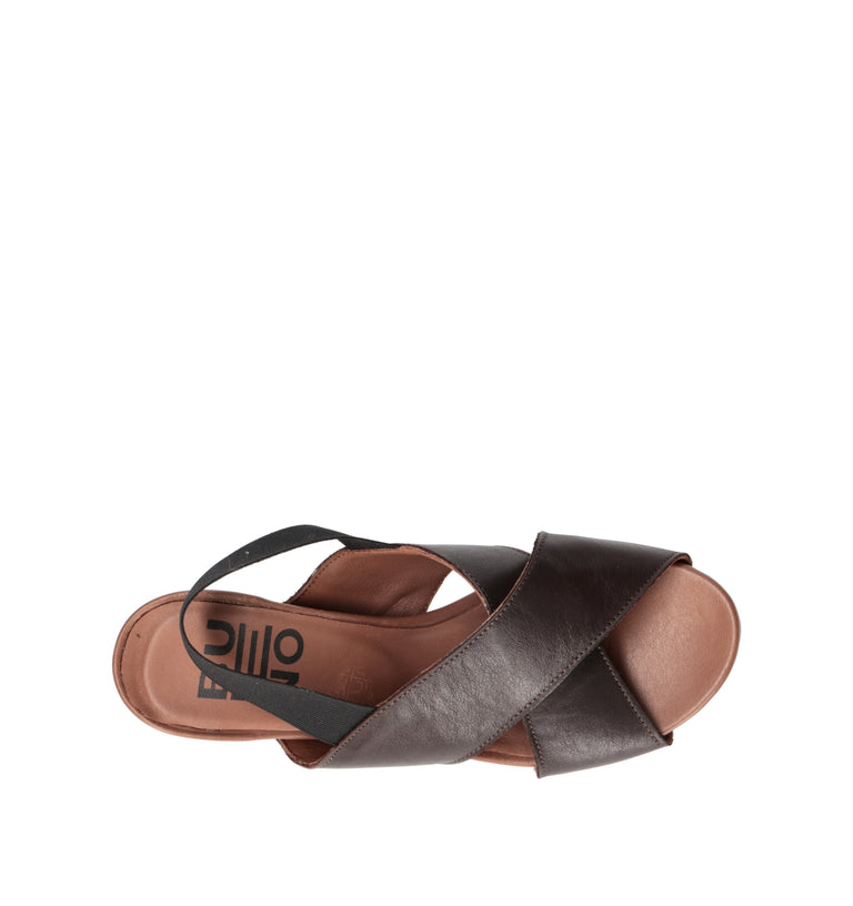 BUENO Sandalo donna teak in pelle