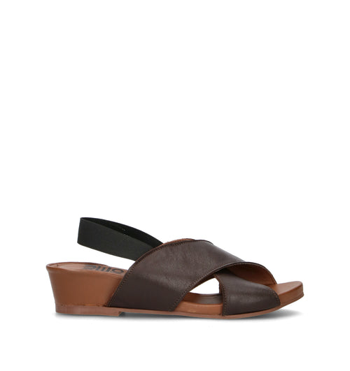BUENO Sandalo donna teak in pelle