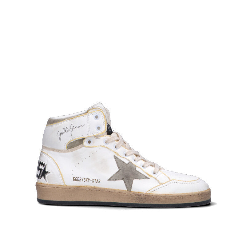 GOLDEN GOOSE SKY-STAR Sneaker uomo bianca/grigia in pelle