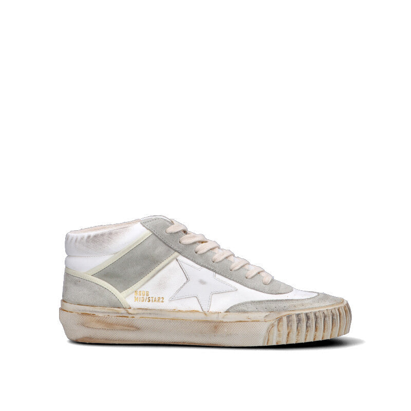GOLDEN GOOSE MID-STAR Sneaker uomo bianca/grigia in pelle