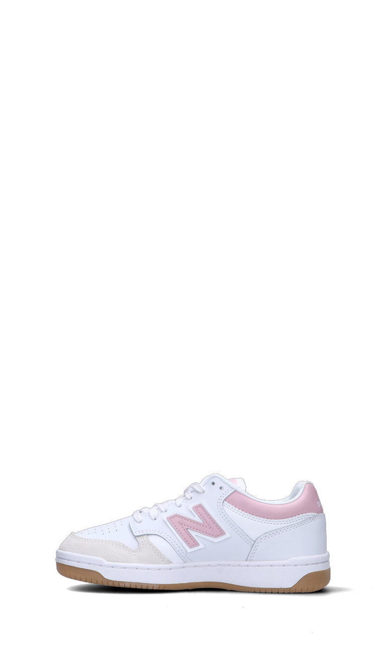 NEW BALANCE - 480 Sneaker ragazza bianca/rosa in pelle