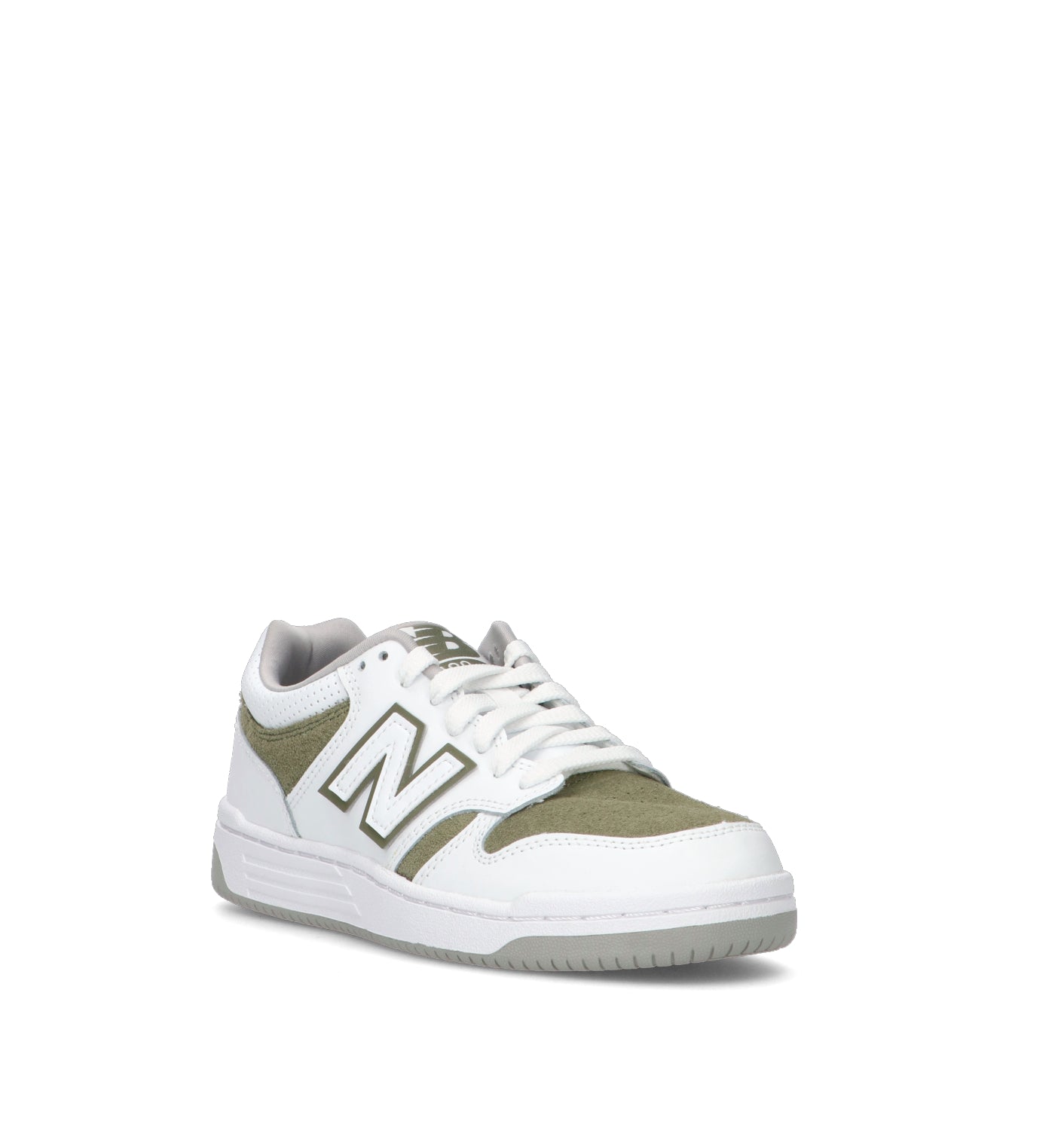 NEW BALANCE 480 Sneaker ragazzo bianca/militare in pelle