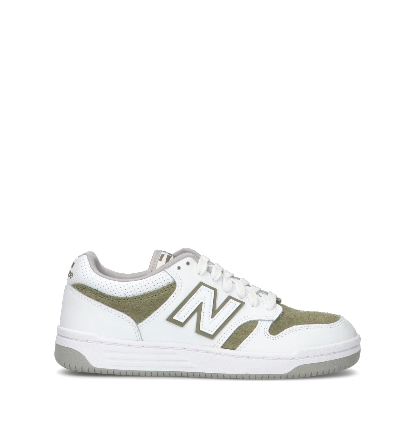 NEW BALANCE 480 Sneaker ragazzo bianca/militare in pelle