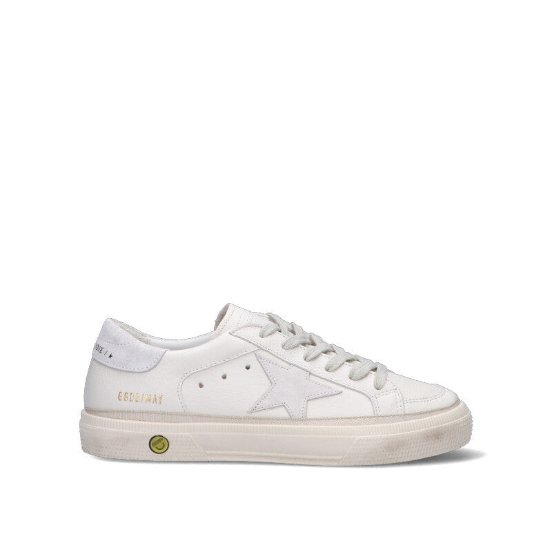 GOLDEN GOOSE - MAY WITH DOUBLE QUARTER AND TOE Sneaker ragazzo bianca in pelle