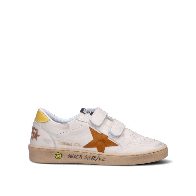 GOLDEN GOOSE - BALL STAR STRAP Sneaker ragazzo bianca/gialla in pelle
