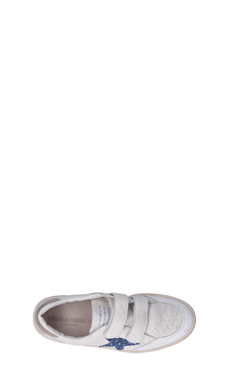 GOLDEN GOOSE - BALL STAR STRAP Sneaker ragazza bianca/azzurra in pelle