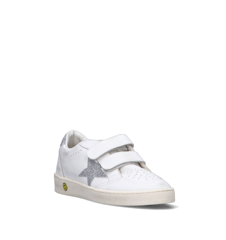 GOLDEN GOOSE BALL STAR STRAP Sneaker ragazza bianca/argento in pelle