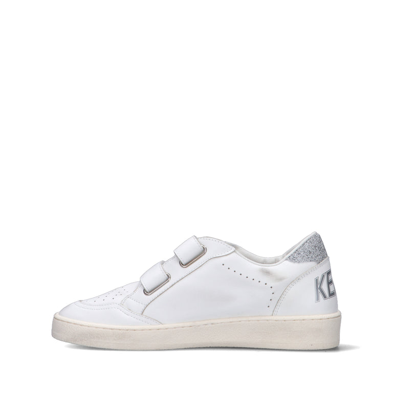 GOLDEN GOOSE BALL STAR STRAP Sneaker ragazza bianca/argento in pelle