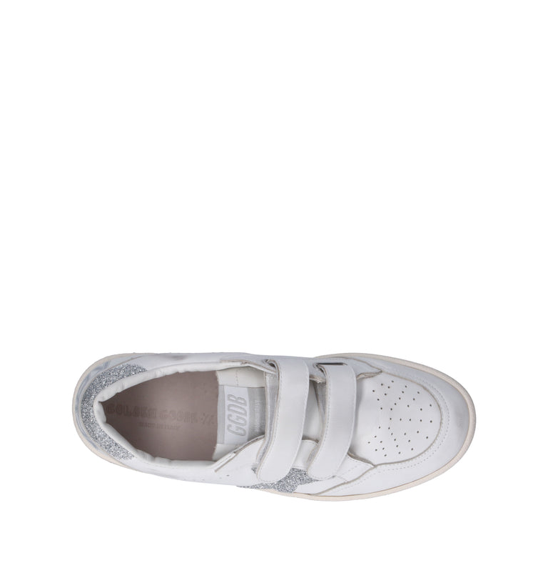 GOLDEN GOOSE BALL STAR STRAP Sneaker ragazza bianca/argento in pelle