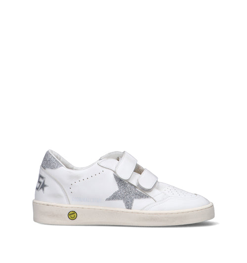 GOLDEN GOOSE BALL STAR STRAP Sneaker ragazza bianca/argento in pelle
