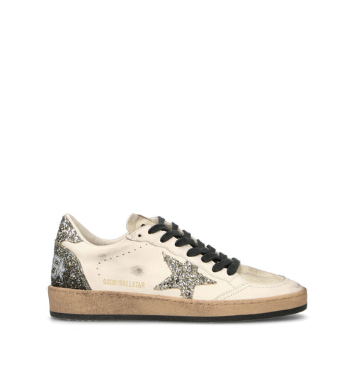 GOLDEN GOOSE BALL STAR Sneaker donna bianca/argento in pelle