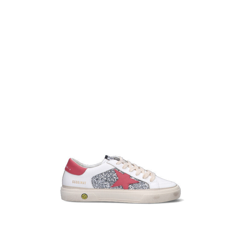 GOLDEN GOOSE - MAY WITH DOUBLE QUARTER Sneaker bimbo bianca/rossa in pelle