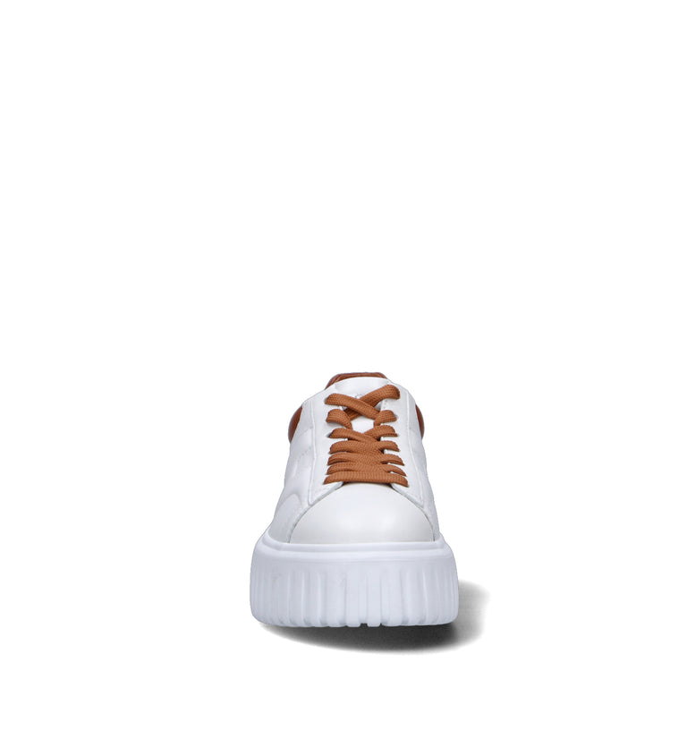 HOGAN H-STRIPES Sneaker donna bianca/cuoio in pelle