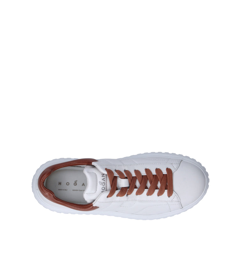 HOGAN H-STRIPES Sneaker donna bianca/cuoio in pelle