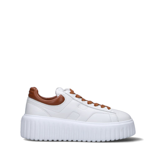 HOGAN H-STRIPES Sneaker donna bianca/cuoio in pelle