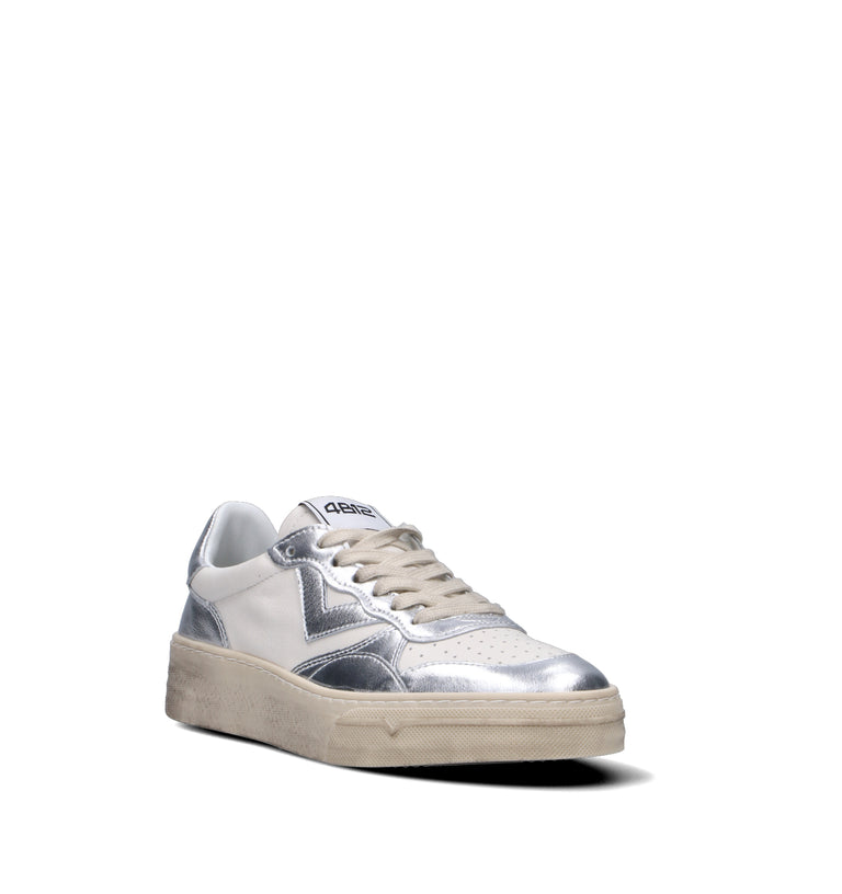 QUATTROBARRADODICI Sneaker donna bianca/argento in pelle