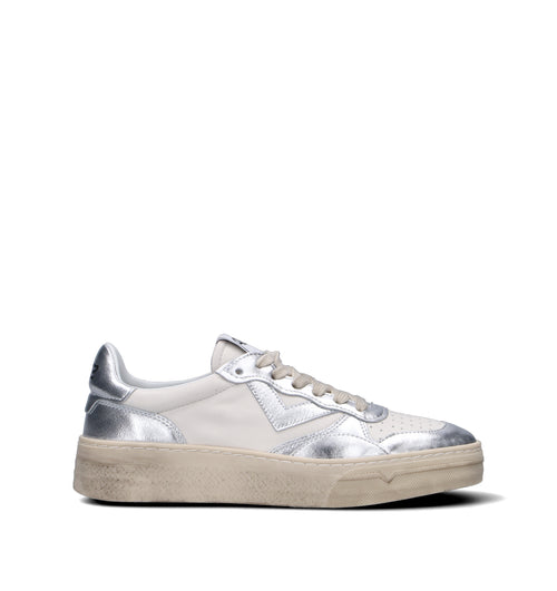 QUATTROBARRADODICI Sneaker donna bianca/argento in pelle
