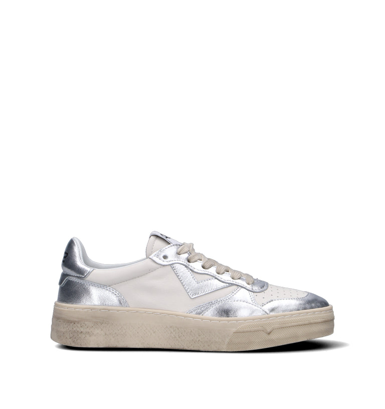 QUATTROBARRADODICI Sneaker donna bianca/argento in pelle