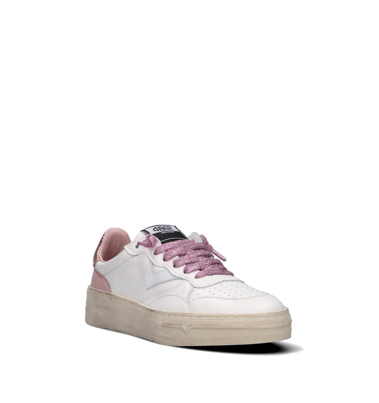 QUATTROBARRADODICI Sneaker donna bianca/rosa in pelle